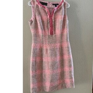 Brooks Brothers Lanificio Campore Italian Tweed Pink Plaid Sheath Dress 8
